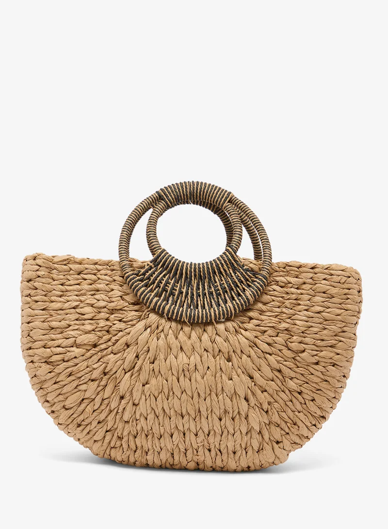 ELLA Raffia Textured Top Handle Structured Bag